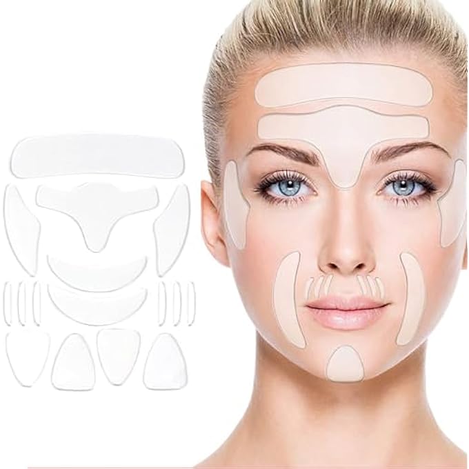 MKNZOME ANTI-WRINKLE PLASTERS, PACK OF 16 SILICONE WRINKLE PLASTERS, SKIN LIFTING PAD, REUSABLE TO REDUCE SKIN WRINKLES, FACE PATCH FOR SMOOTHING AND MOISTURISING EYES, FOREHEAD, MOUTH AND CHIN - Image 1